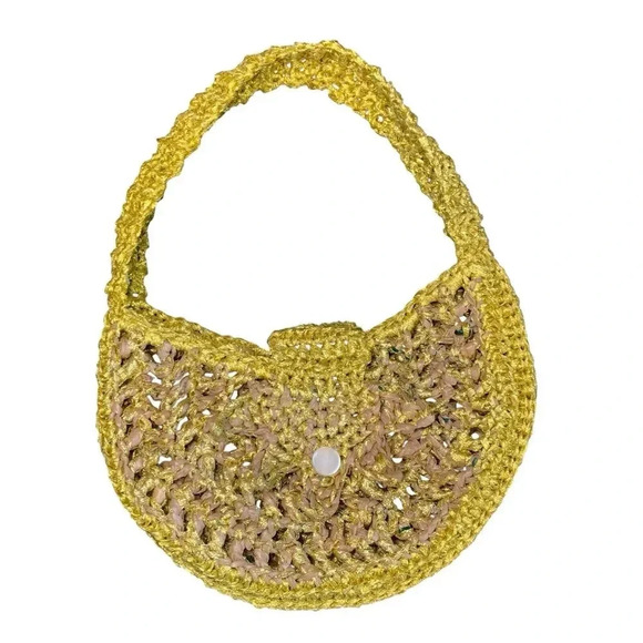 Handmade Handbags - Celestial Sun Handbag Purse Metallic Gold Medium Shoulder Crochet Astrology